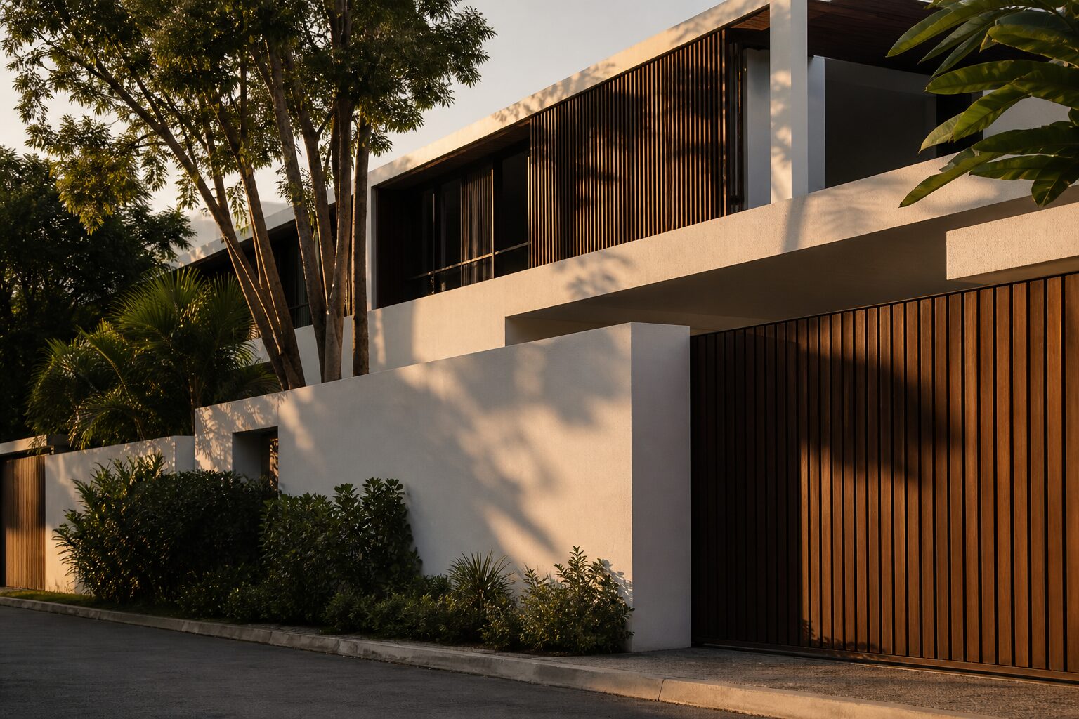 Modern Singapore landed house at golden hour